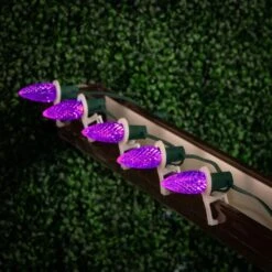 25 Purple C9 LED Pre-Lamped String Lights Green Wire -Christmas Lights Series 0032788 25 purple c9 led pre lamped string lights green wire
