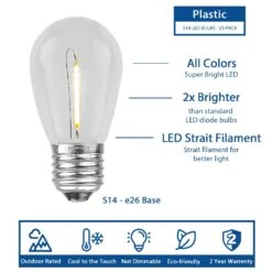 Warm White S14 LED Plastic Filament Medium Base E26 Bulbs - 25pk -Christmas Lights Series 0032900 warm white s14 led plastic filament medium base e26 bulbs 25pk