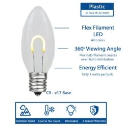 Warm White C9 U-Shaped LED Plastic Flex Filament Replacement Bulbs 25 Pack -Christmas Lights Series 0032911 warm white c9 u shaped led plastic flex filament replacement bulbs 25 pack