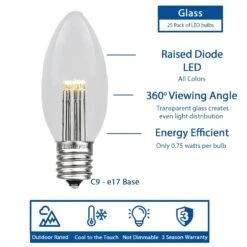 Warm White Smooth Glass C9 LED Bulbs - 25pk -Christmas Lights Series 0032915 warm white smooth glass c9 led bulbs 25pk