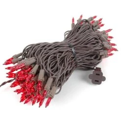 Red Christmas Mini Lights 100 Light 50 Feet Long On Brown Wire -Christmas Lights Series 0033060 red christmas mini lights 100 light 50 feet long on brown wire