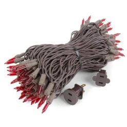 Red Christmas Mini Lights 100 Light 50 Feet Long On Brown Wire -Christmas Lights Series 0033061 red christmas mini lights 100 light 50 feet long on brown wire