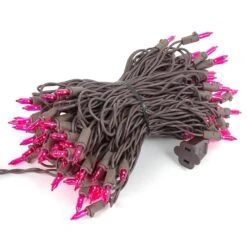 Pink Christmas Mini Lights 100 Light 50 Feet Long On Brown Wire -Christmas Lights Series 0033064 pink christmas mini lights 100 light 50 feet long on brown wire