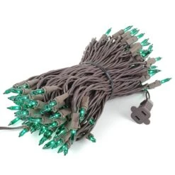 Green Christmas Mini Lights 100 Light 50 Feet Long On Brown Wire -Christmas Lights Series 0033068 green christmas mini lights 100 light 50 feet long on brown wire