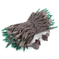 Green Christmas Mini Lights 100 Light 50 Feet Long On Brown Wire -Christmas Lights Series 0033069 green christmas mini lights 100 light 50 feet long on brown wire