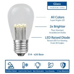Warm White S14 LED Medium Base E26 Bulbs W/ 9 LEDs - 25pk 14 Warm White S14 LED Medium Base E26 Bulbs W/ 9 LEDs - 25pk -Christmas Lights Series 0033078 warm white s14 led medium base e26 bulbs w 9 leds 25pk