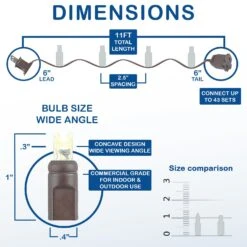 50 LED Warm White LED Christmas Lights 11' Long On Brown Wire -Christmas Lights Series 0033171 50 led warm white led christmas lights 11 long on brown wire