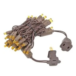 50 LED Amber LED Christmas Lights 11' Long On Brown Wire -Christmas Lights Series 0033190 50 led amber led christmas lights 11 long on brown wire