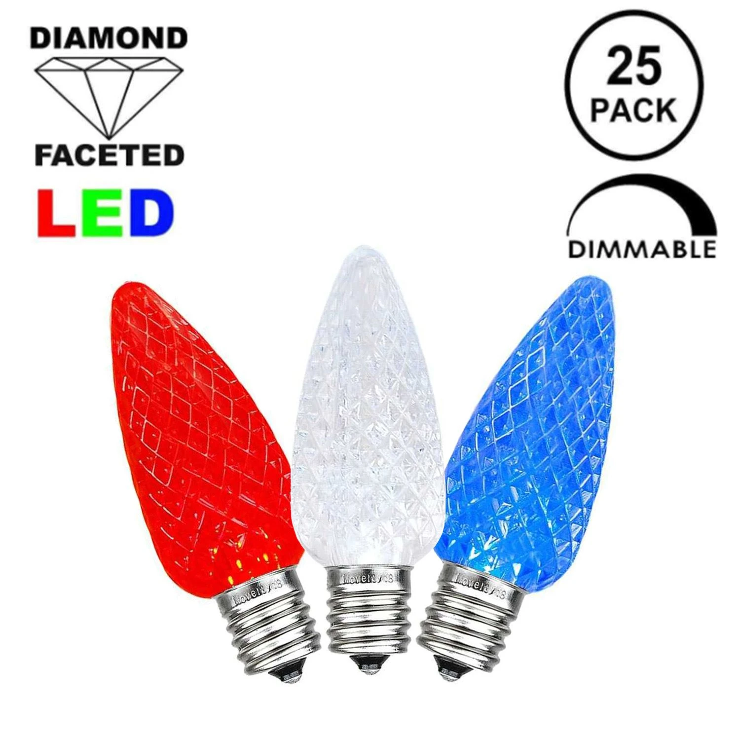 Red/White/Blue C7 LED Replacement Bulbs 25 Pack 1 Red/White/Blue C7 LED Replacement Bulbs 25 Pack