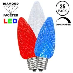 Red/White/Blue C9 LED Replacement Bulbs 25 Pack