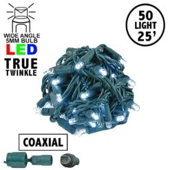 *NEW* True Twinkle Coaxial 50 LED Pure White 6" Spacing Green Wire
