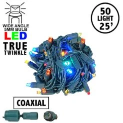 *NEW* True Twinkle Coaxial 50 LED Multi Color 6" Spacing Green Wire
