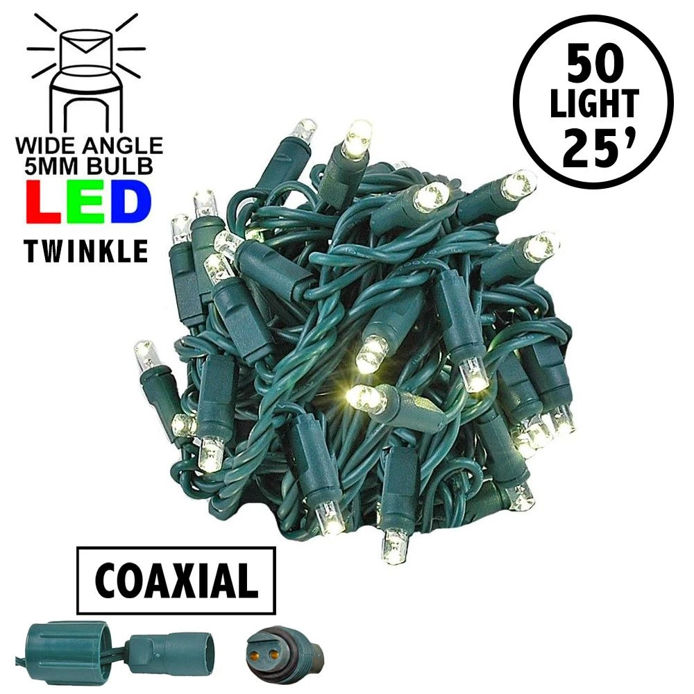 Twinkling Coaxial 50 LED Warm White 6" Spacing Green Wire 1 Twinkling Coaxial 50 LED Warm White 6" Spacing Green Wire