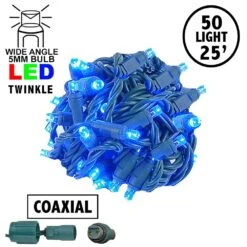 Twinkling Coaxial 50 LED Blue 6" Spacing Green Wire