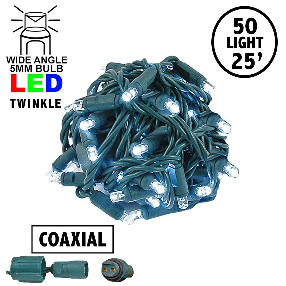 Twinkling Coaxial 50 LED Pure White 6" Spacing Green Wire 1 Twinkling Coaxial 50 LED Pure White 6" Spacing Green Wire