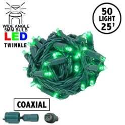Twinkling Coaxial 50 LED Green 6" Spacing Green Wire