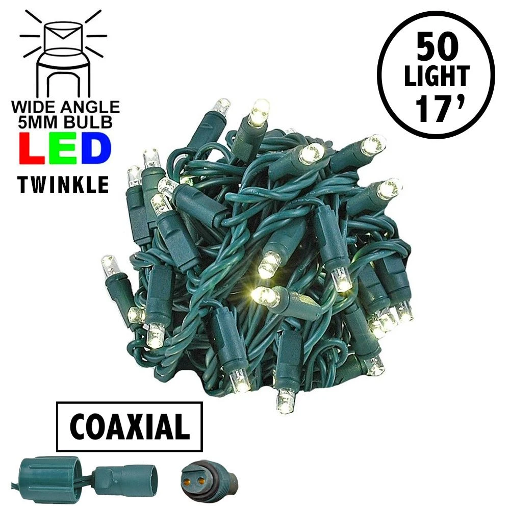 Twinkling Coaxial 50 LED Warm White 4" Spacing Green Wire 1 Twinkling Coaxial 50 LED Warm White 4" Spacing Green Wire