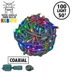 100 RGB + Warm White LED 6" Spacing Green Wire Coaxial W/o Power Supply & Remote