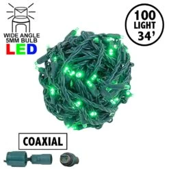 Coaxial 100 LED Green 4" Spacing Green Wire
