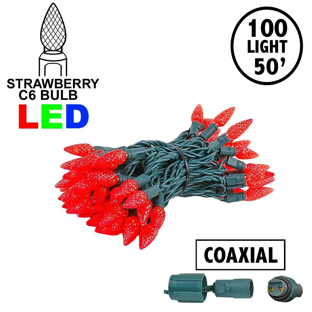Coaxial Red 100 LED C6 Strawberry Mini Lights Commercial Grade On Green Wire 1 Coaxial Red 100 LED C6 Strawberry Mini Lights Commercial Grade On Green Wire