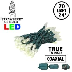 Coaxial *NEW* True Twinkle Warm White 70 LED C6 Strawberry Mini Lights Commercial Grade On Green Wire