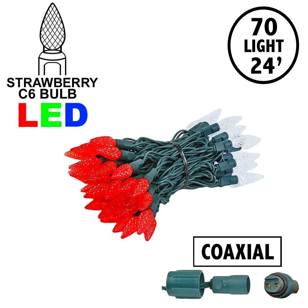 Coaxial Red/Pure White 70 LED C6 Strawberry Mini Lights Commercial Grade On Green Wire 1 Coaxial Red/Pure White 70 LED C6 Strawberry Mini Lights Commercial Grade On Green Wire