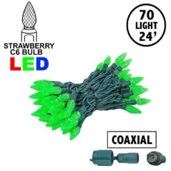Coaxial Green 70 LED C6 Strawberry Mini Lights Commercial Grade On Green Wire