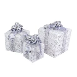 8 In., 10 In. & 12 In. Glittered White Gift Boxes With 70 Cool White Twinkle LED Lights (Set Of 3) -Christmas Lights Series 0033772 8 in 10 in 12 in glittered white gift boxes with 70 cool white twinkle led lights set of 3