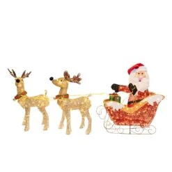 Pre-Lit Warm White 33.5 In. Santa & Reindeer Decoration -Christmas Lights Series 0033778 pre lit warm white 335 in santa reindeer decoration