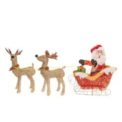 Pre-Lit Warm White 33.5 In. Santa & Reindeer Decoration -Christmas Lights Series 0033779 pre lit warm white 335 in santa reindeer decoration