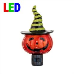 Halloween Night Light - Pumpkin In Witch Hat - Swivel Plug W/LED Bulb