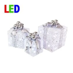 8 In., 10 In. & 12 In. Glittered White Gift Boxes With 70 Cool White Twinkle LED Lights (Set Of 3)