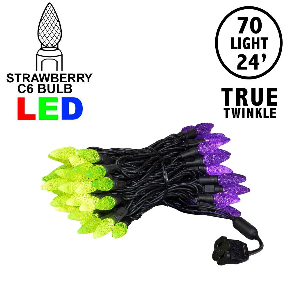 *NEW* True Twinkle Purple/Lime 70 LED C6 Strawberry Mini Lights Commercial Grade On Black Wire 1 *NEW* True Twinkle Purple/Lime 70 LED C6 Strawberry Mini Lights Commercial Grade On Black Wire