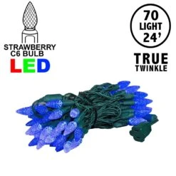 *NEW* True Twinkle Blue 70 LED C6 Strawberry Mini Lights Commercial Grade On Green Wire