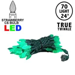 *NEW* True Twinkle Green 70 LED C6 Strawberry Mini Lights Commercial Grade On Green Wire