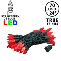 *NEW* True Twinkle Red 70 LED C6 Strawberry Mini Lights Commercial Grade On Green Wire