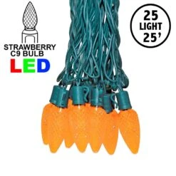 25 Amber/Orange C9 LED Pre-Lamped String Lights Green Wire -Christmas Lights Series 0034003 25 amberorange c9 led pre lamped string lights green wire
