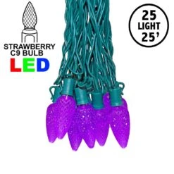 25 Purple C9 LED Pre-Lamped String Lights Green Wire