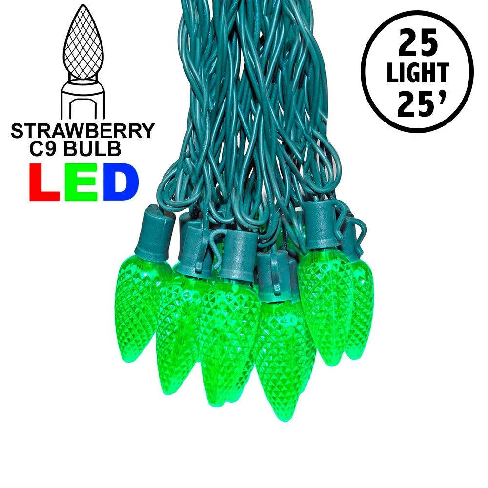 25 Green LED C9 Pre-Lamped String Lights Green Wire 1 25 Green LED C9 Pre-Lamped String Lights Green Wire