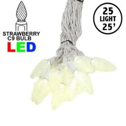 25 Warm White LED C9 Pre-Lamped String Lights On White Wire
