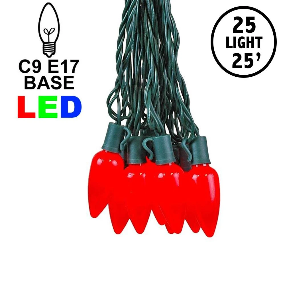 25 Red Ceramic LED C9 Pre-Lamped String Lights Green Wire 1 25 Red Ceramic LED C9 Pre-Lamped String Lights Green Wire