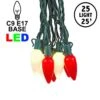 25 Red & Warm White Ceramic LED C9 Pre-Lamped String Lights Green Wire