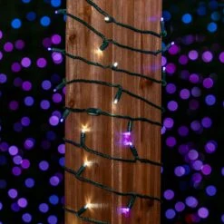 Commercial Grade Wide Angle 50 LED Purple/Pure White 25' Long On Green Wire -Christmas Lights Series 0034042 commercial grade wide angle 50 led purplepure white 25 long on green wire