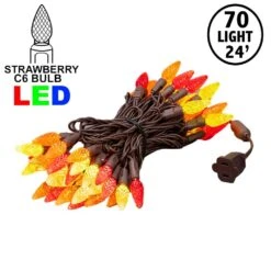 Yellow/Red/Orange 70 LED C6 Strawberry Mini Lights Commercial Grade On Brown Wire