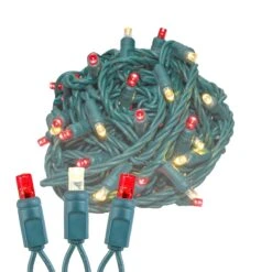 Commercial Grade Wide Angle 50 LED Red/Warm White 25' Long On Green Wire -Christmas Lights Series 0034070 commercial grade wide angle 50 led redwarm white 25 long on green wire