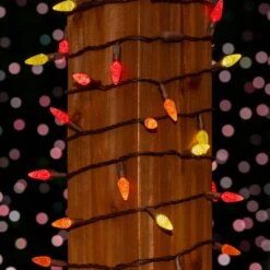 Yellow/Red/Orange 70 LED C6 Strawberry Mini Lights Commercial Grade On Brown Wire -Christmas Lights Series 0034081 yellowredorange 70 led c6 strawberry mini lights commercial grade on brown wire