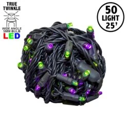 *NEW* True Twinkle LED Mini Lights 50 LED Purple & Lime 25' Long Black Wire