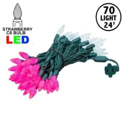 Pink And Pure White 70 LED C6 Strawberry Mini Lights Commercial Grade Green Wire