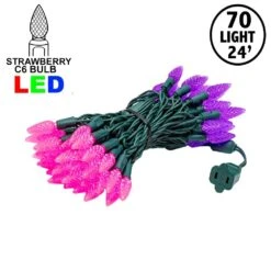 Pink And Purple 70 LED C6 Strawberry Mini Lights Commercial Grade Green Wire