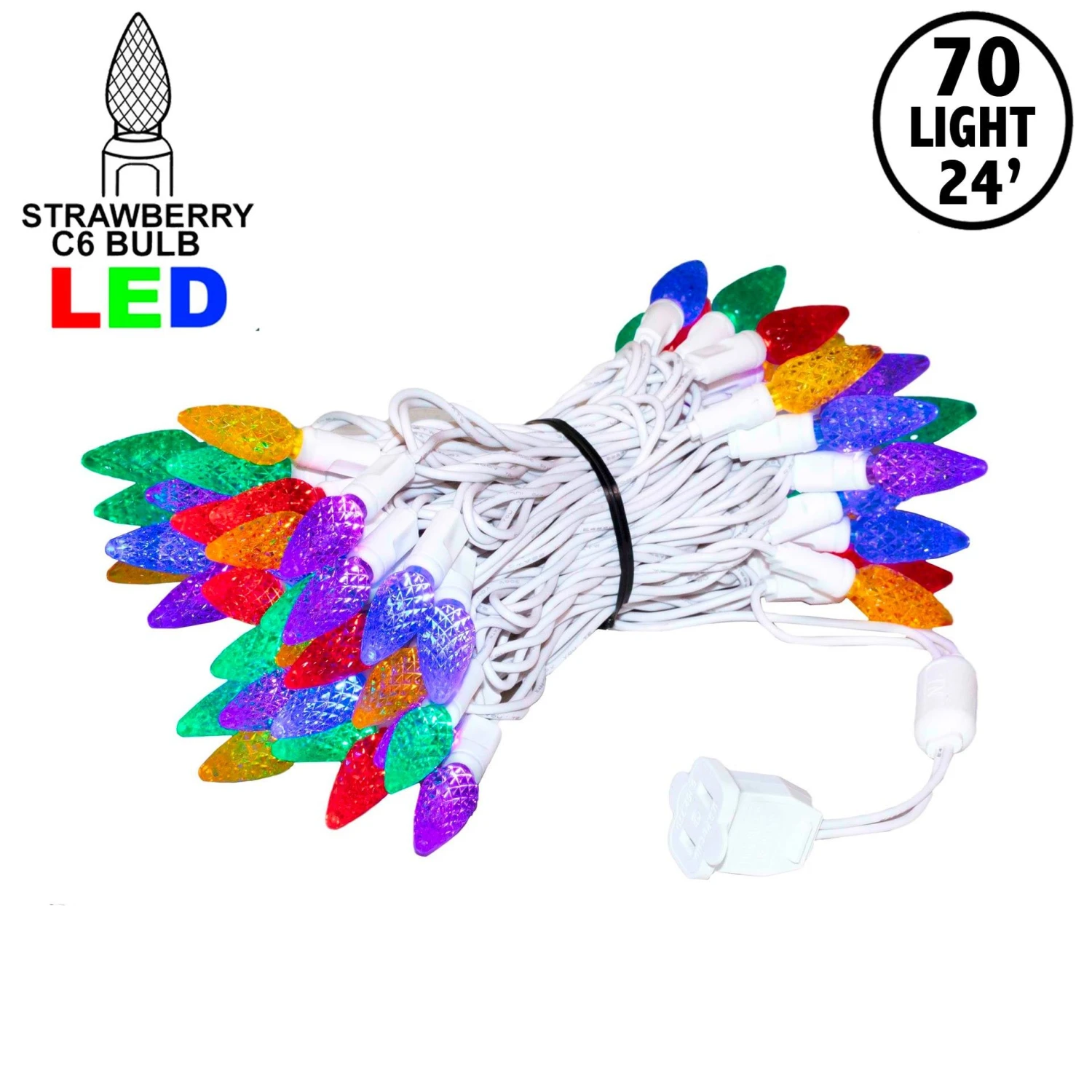 Rainbow 70 LED C6 Strawberry Mini Lights Commercial Grade On White Wire 1 Rainbow 70 LED C6 Strawberry Mini Lights Commercial Grade On White Wire